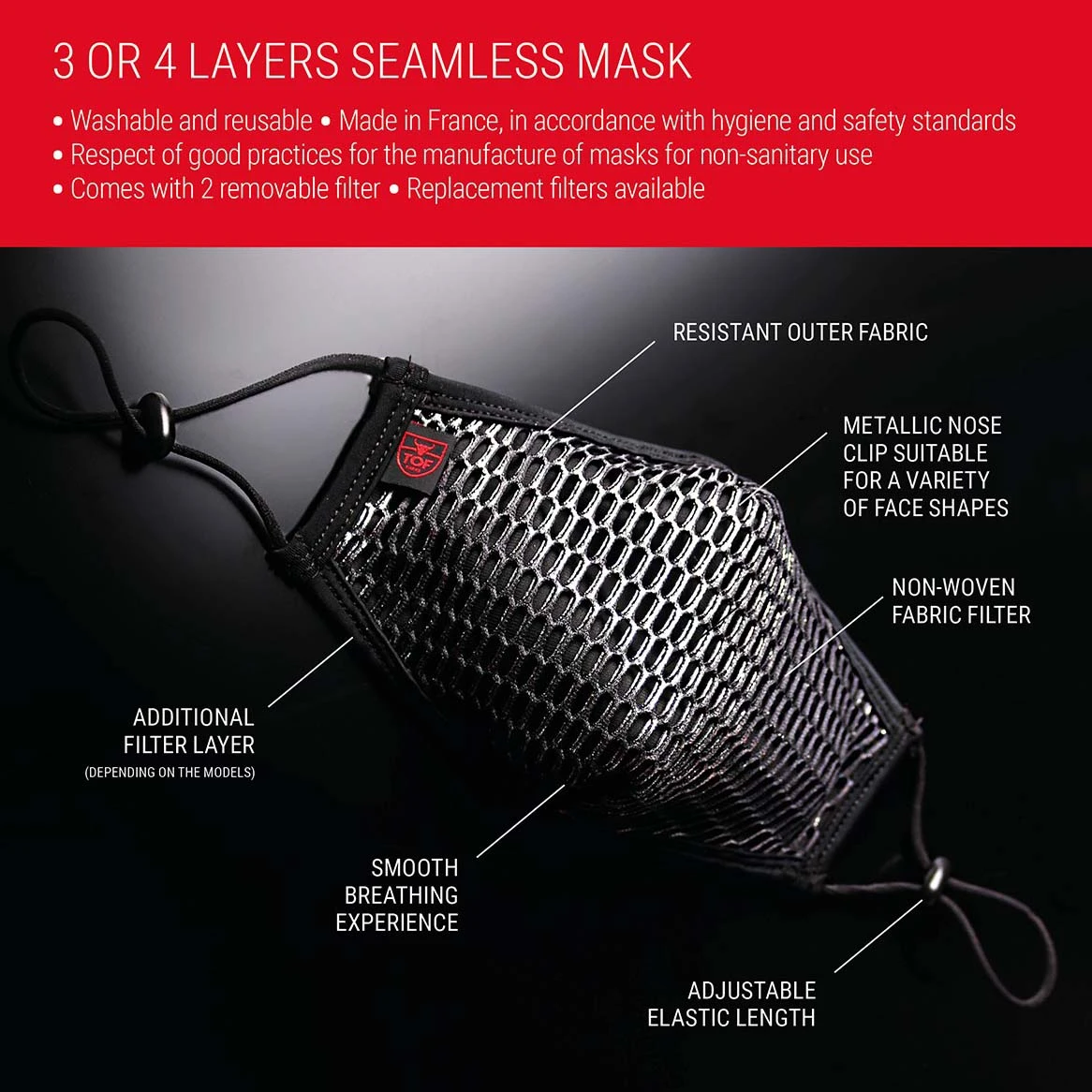 Masque TOF Paris 3D Seamless M0007G Gris 5 Masque TOF Paris 3D Seamless M0007G Gris – Image 3